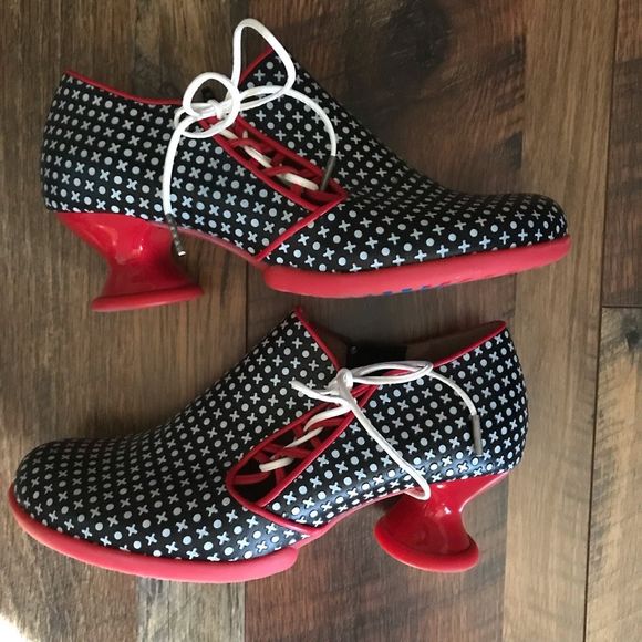 John Fluevog Black and Red Heels - Picture 1 of 7